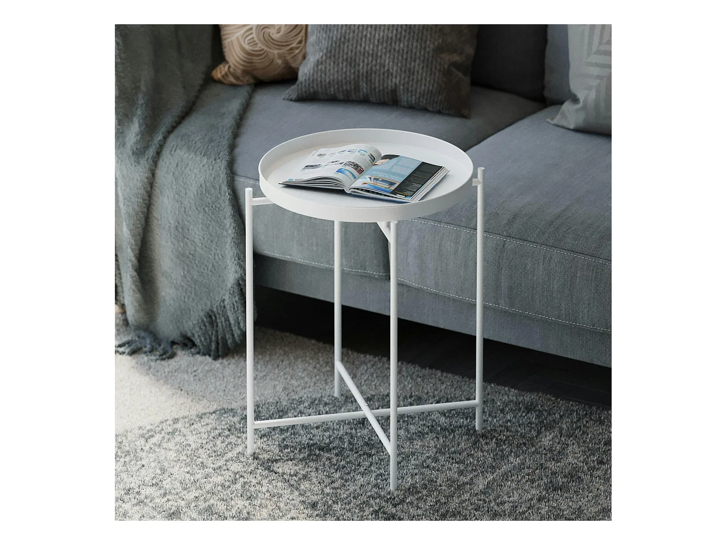 Petite table d'appoint blanche - structure ronde, métal SFAX