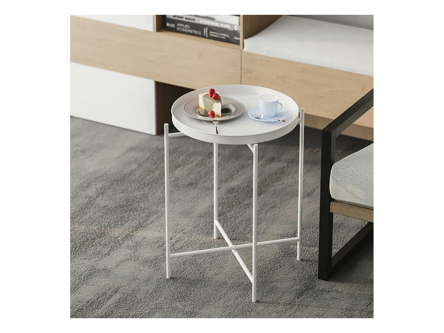 Petite table d'appoint blanche - structure ronde, métal SFAX