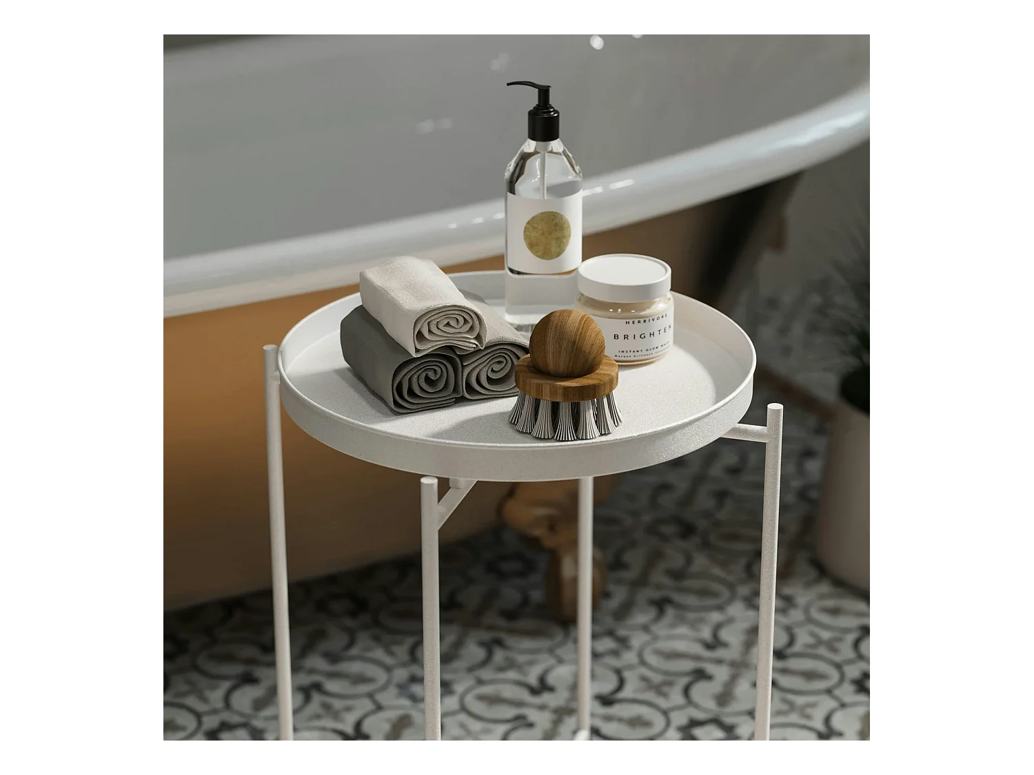 Petite table d'appoint blanche - structure ronde, métal SFAX