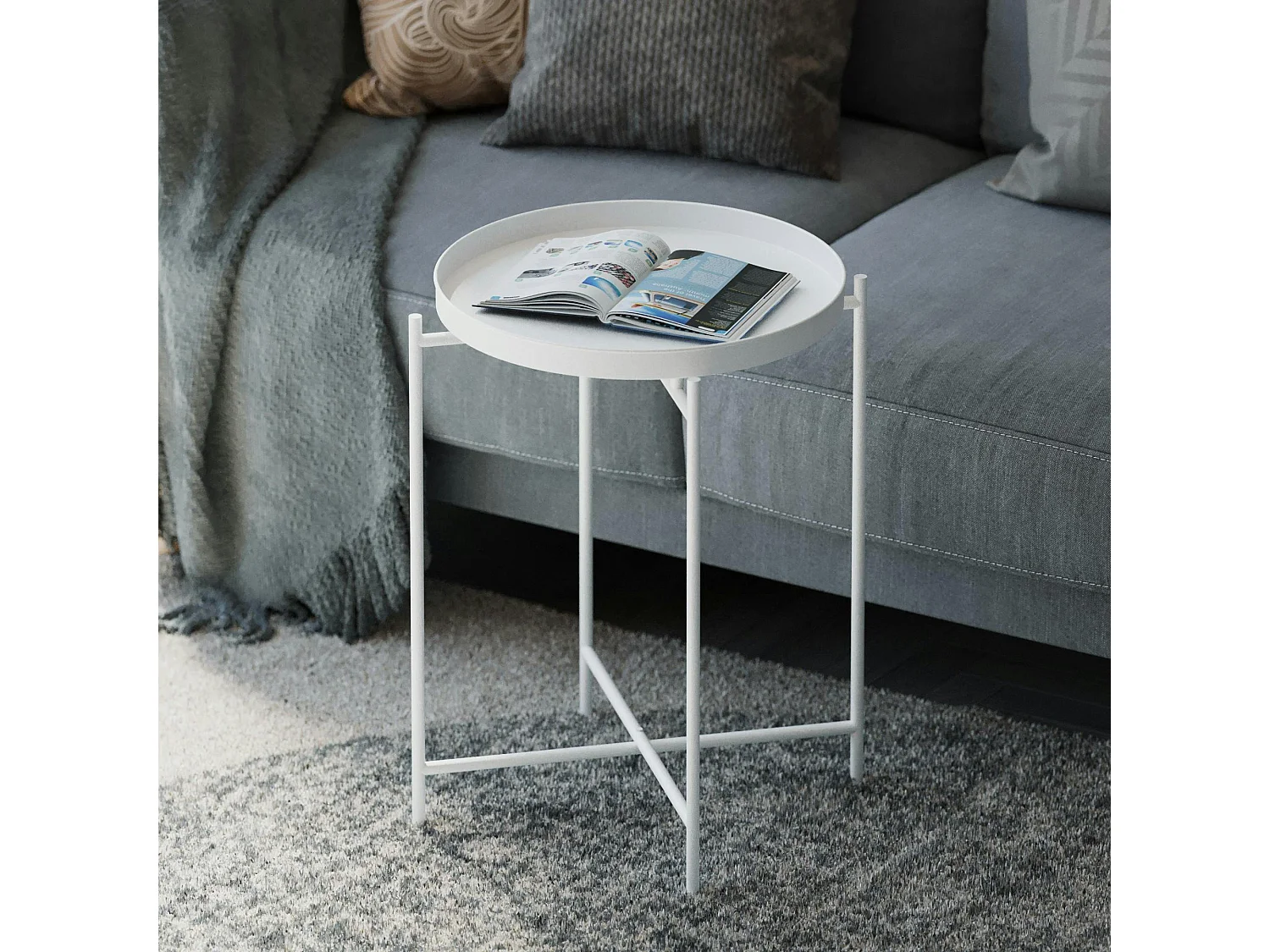 Petite table d'appoint blanche - structure ronde, métal SFAX
