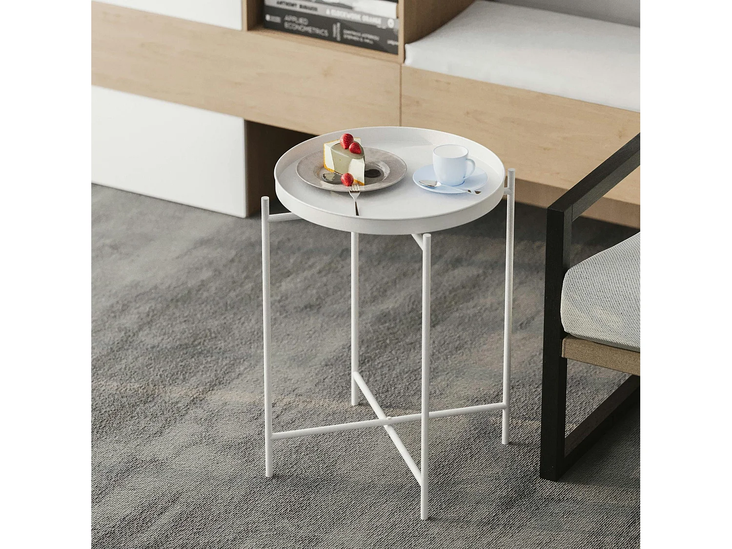 Petite table d'appoint blanche - structure ronde, métal SFAX