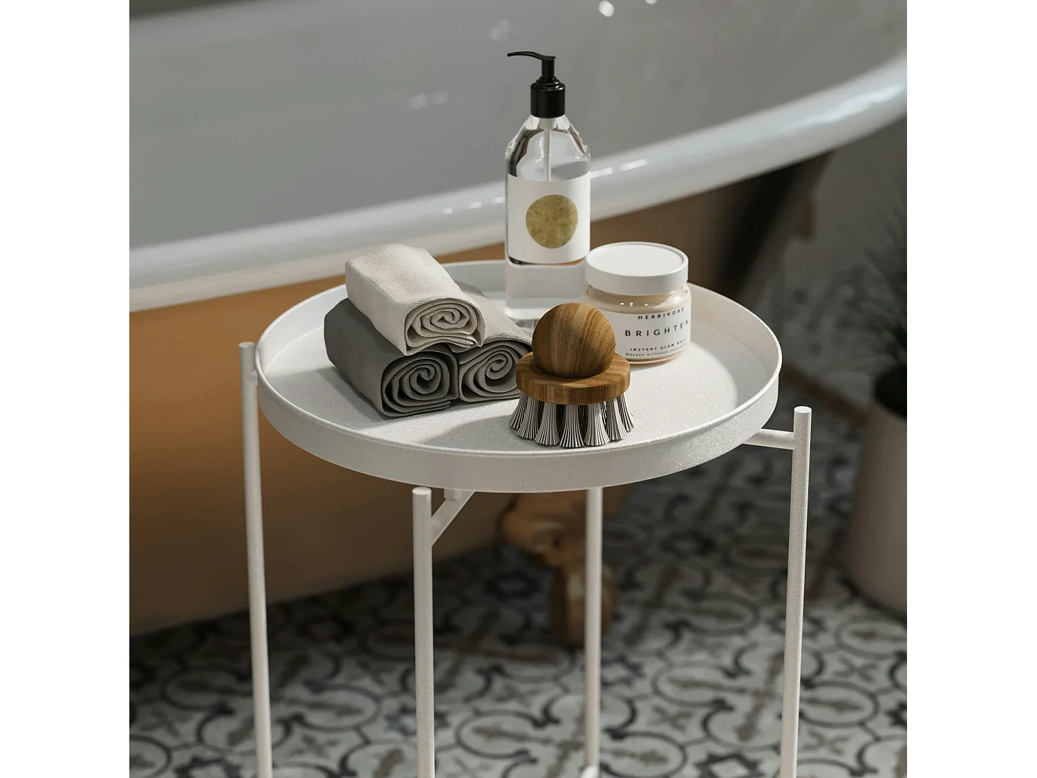 Petite table d'appoint blanche - structure ronde, métal SFAX