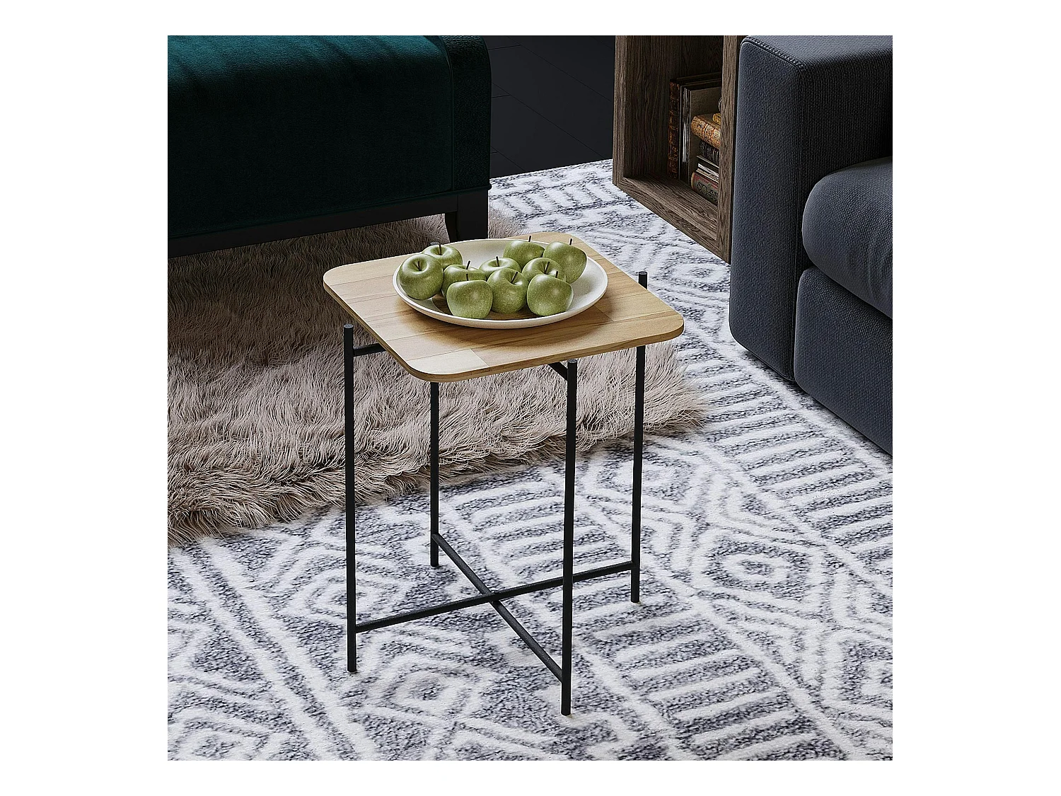 Petite table en bois carrée - structure métal noir JENA