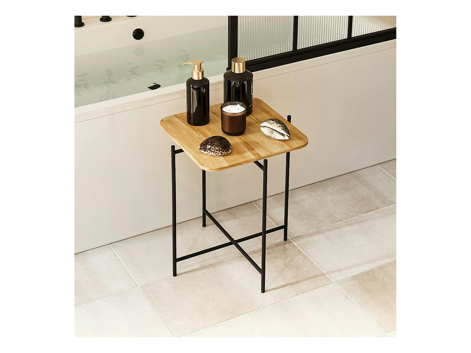 Petite table en bois carrée - structure métal noir JENA