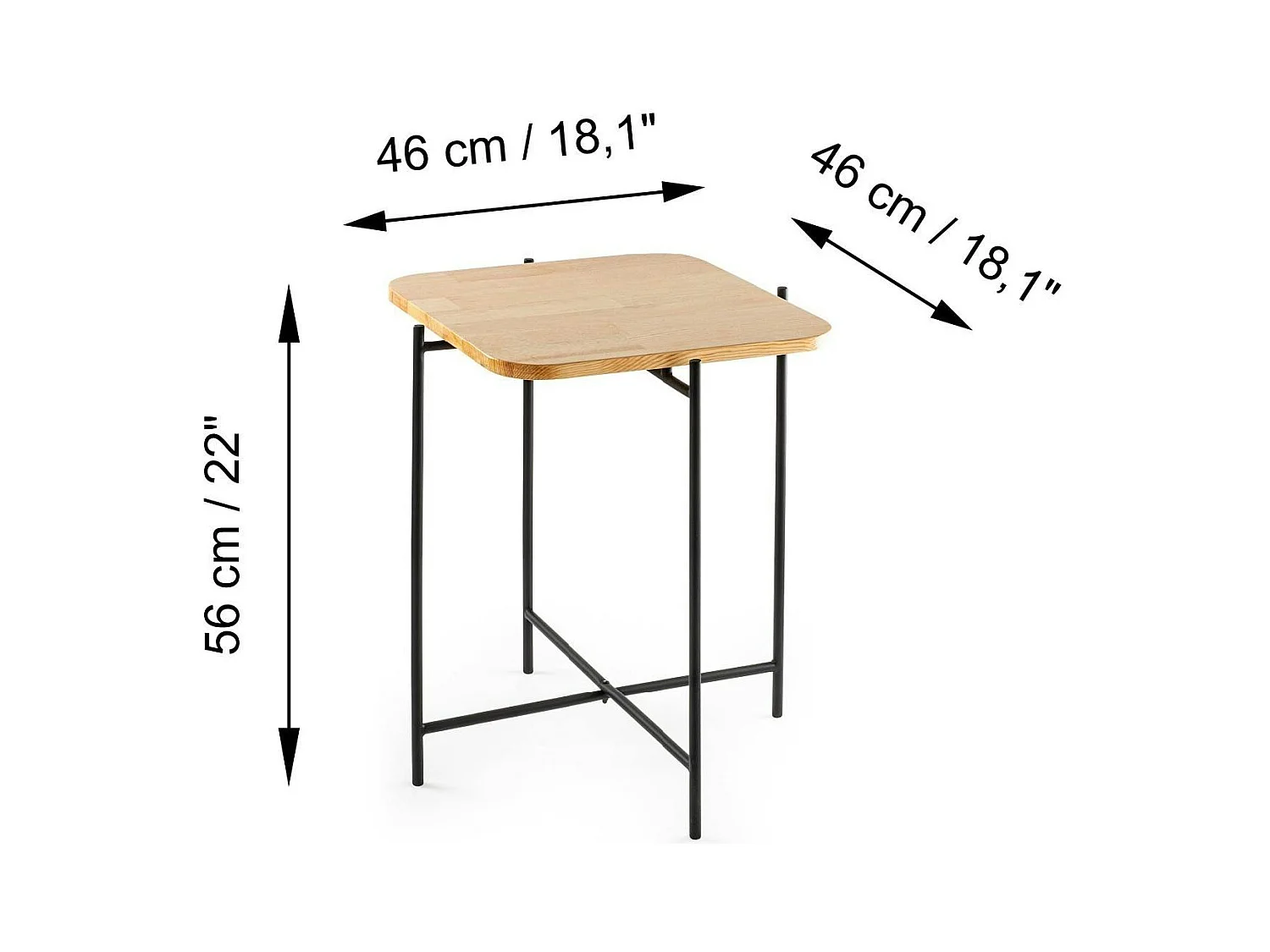 Petite table en bois carrée - structure métal noir JENA