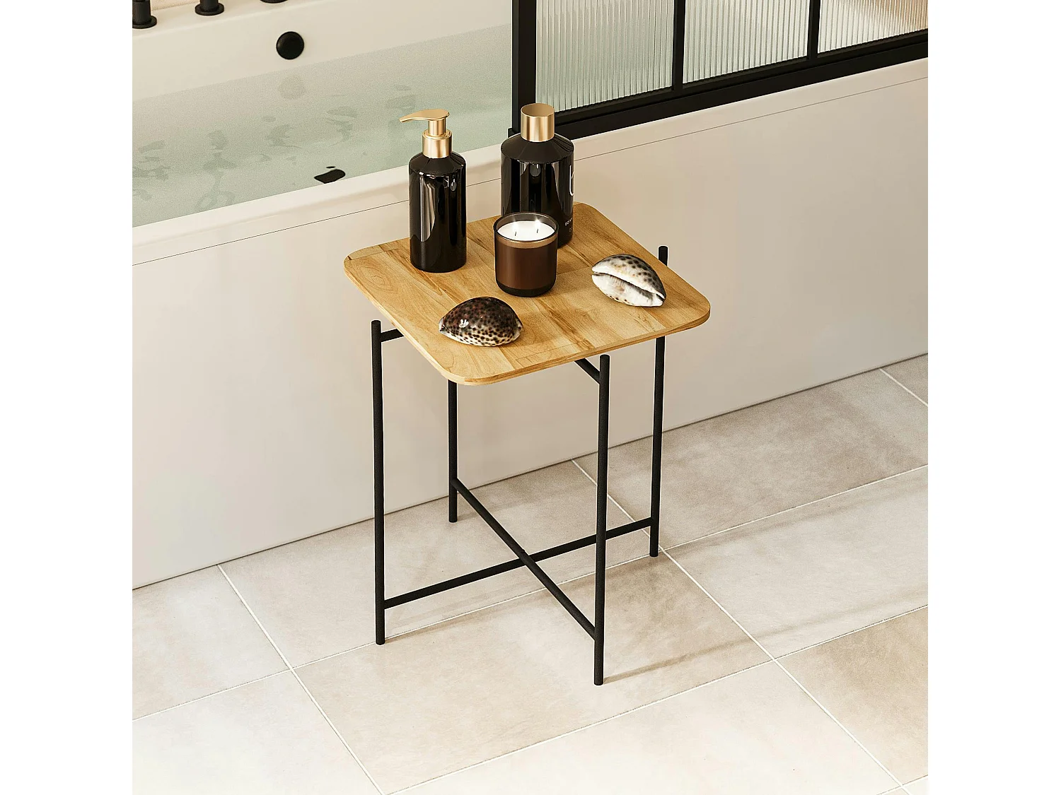 Petite table en bois carrée - structure métal noir JENA