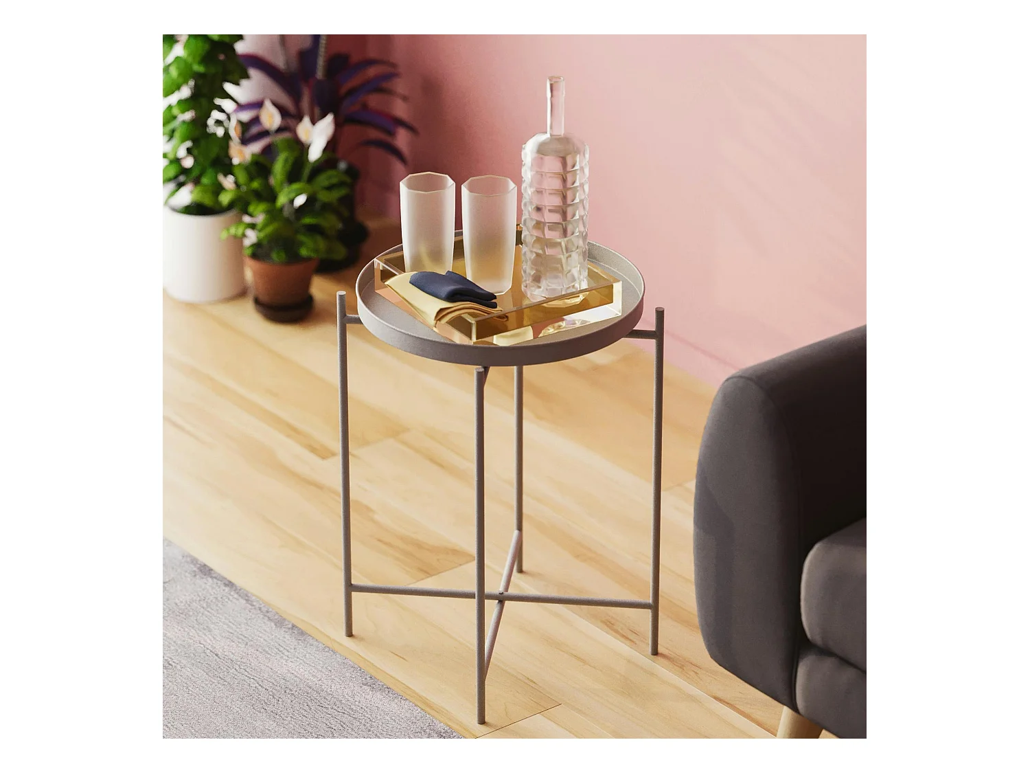 Petite table d'appoint grise - structure ronde, métal SFAX