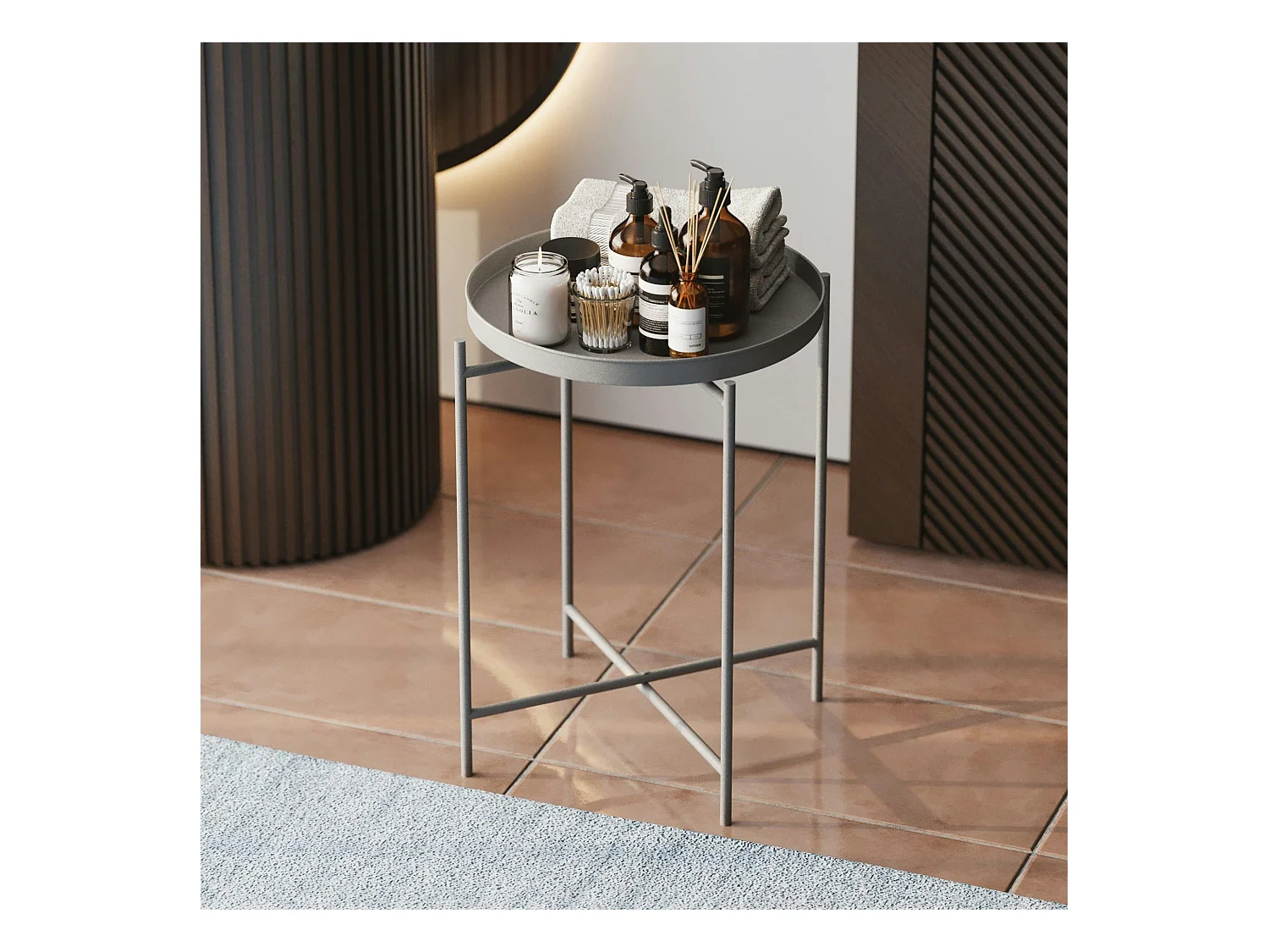 Petite table d'appoint grise - structure ronde, métal SFAX