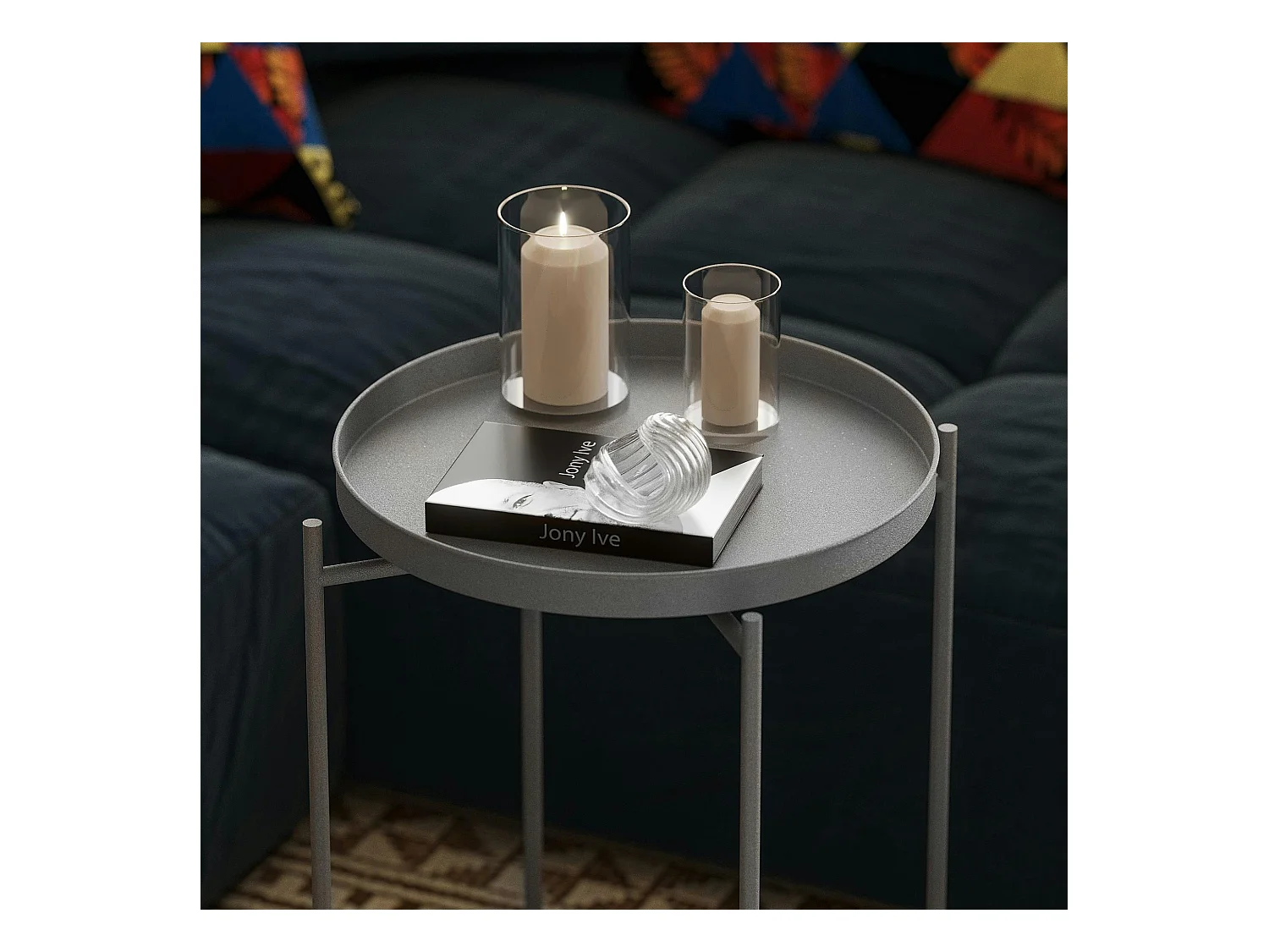 Petite table d'appoint grise - structure ronde, métal SFAX