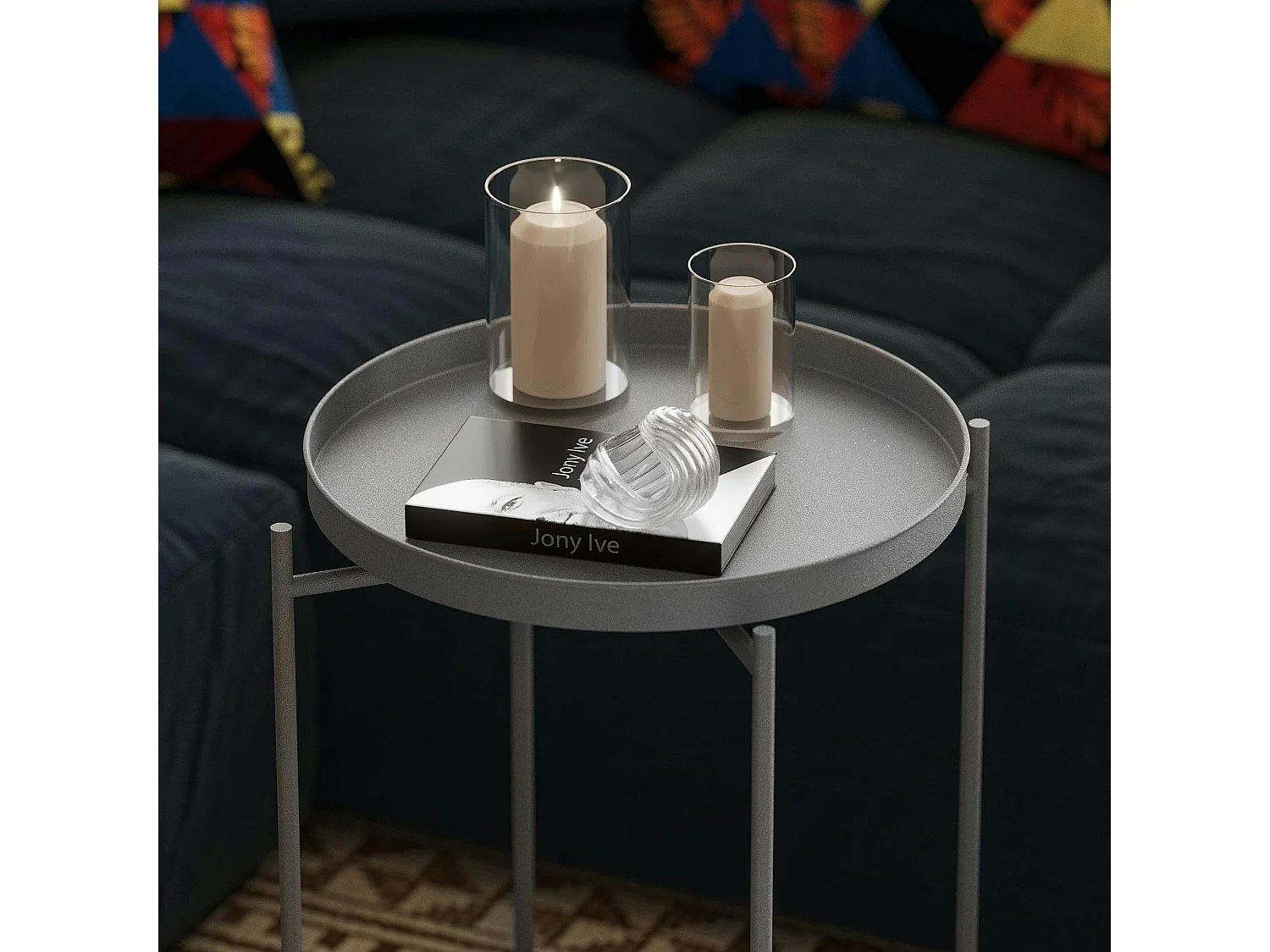 Petite table d'appoint grise - structure ronde, métal SFAX