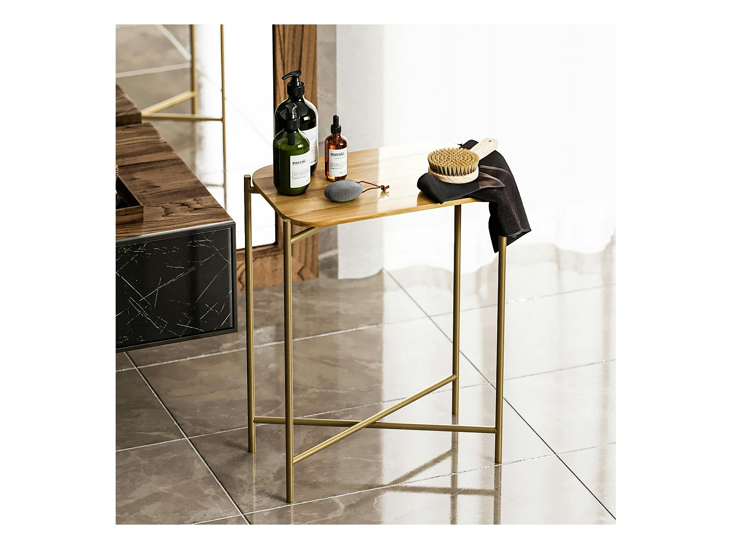 Petite table bois rectangulaire - structure métal doré JENA