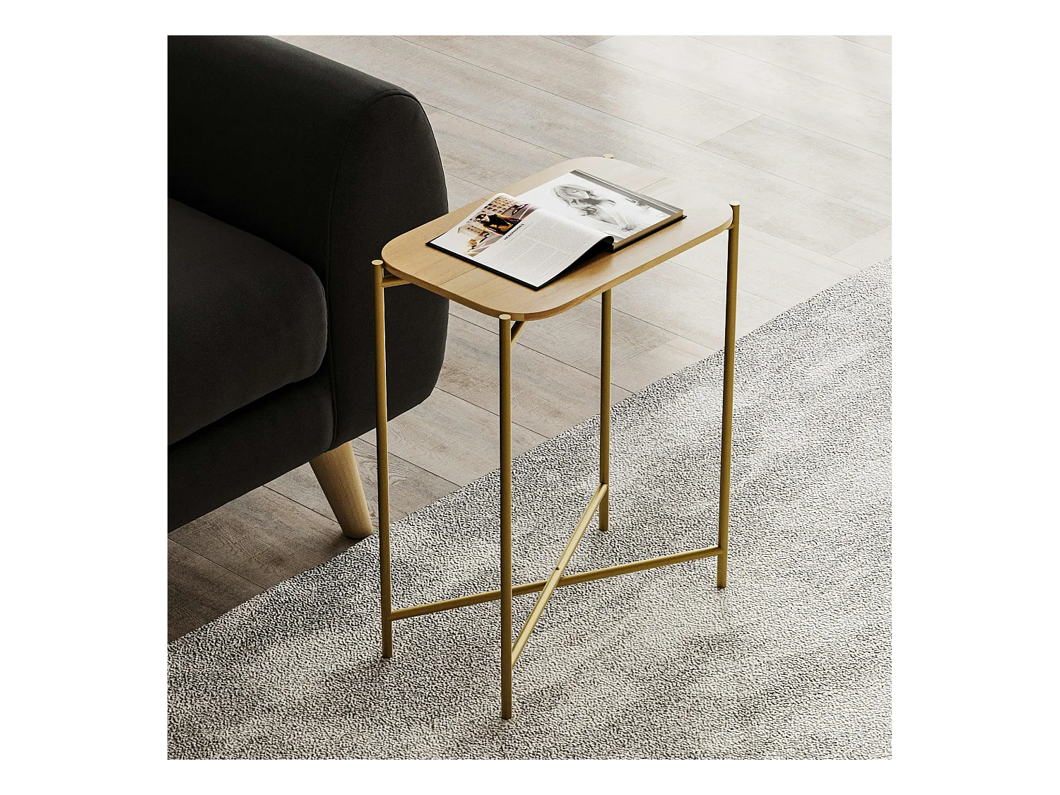 Petite table bois rectangulaire - structure métal doré JENA