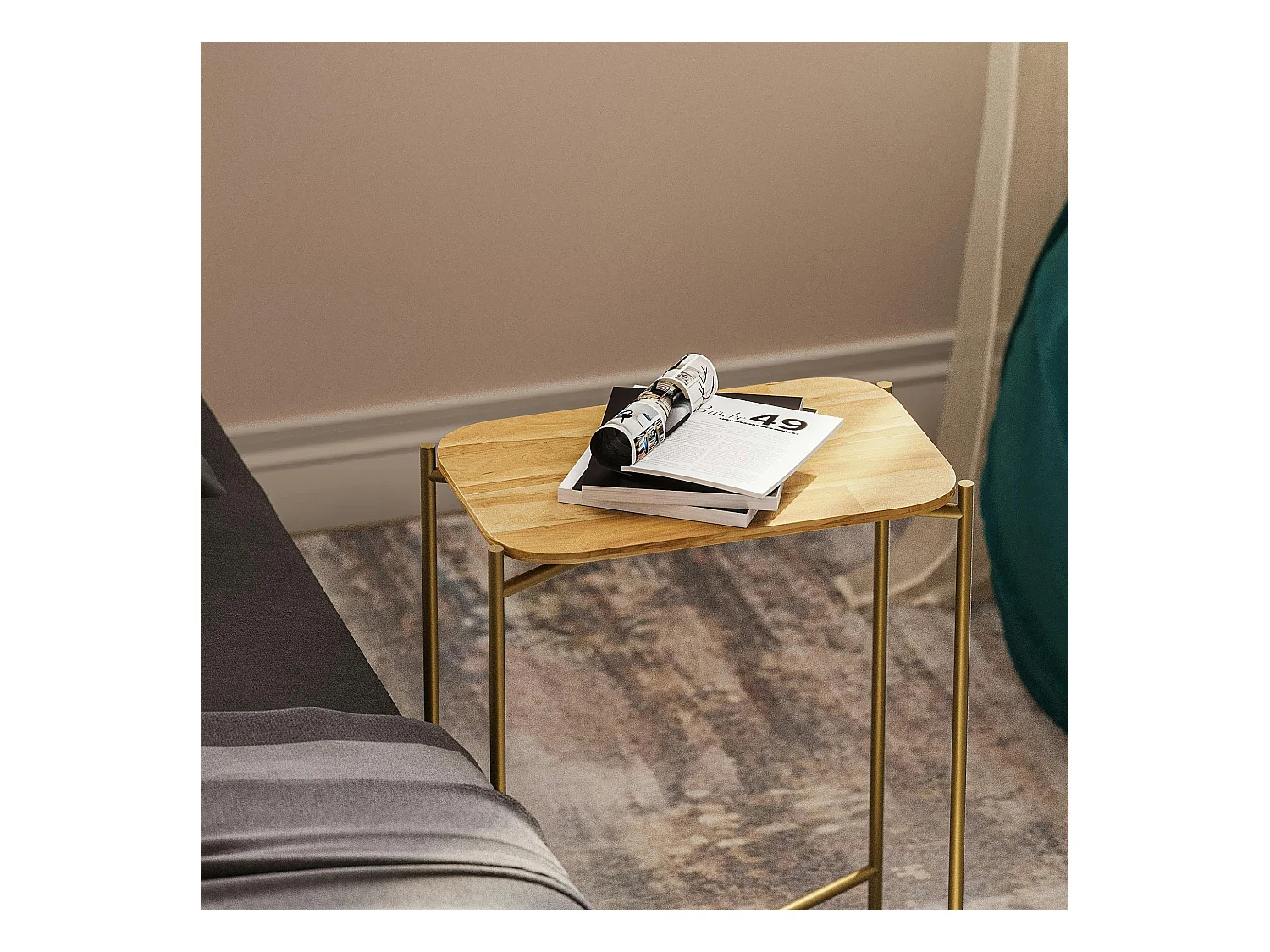 Petite table bois rectangulaire - structure métal doré JENA