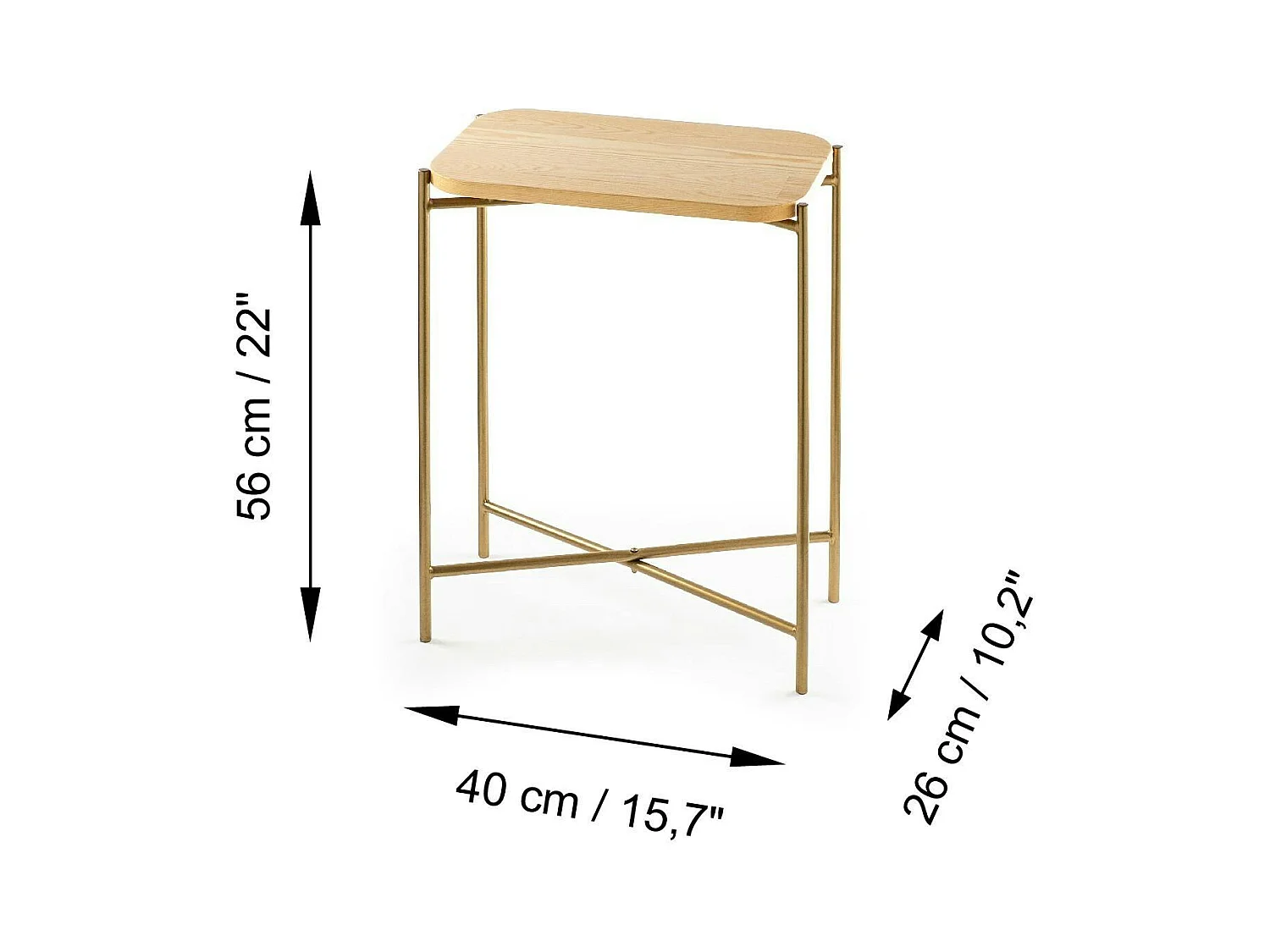 Petite table bois rectangulaire - structure métal doré JENA