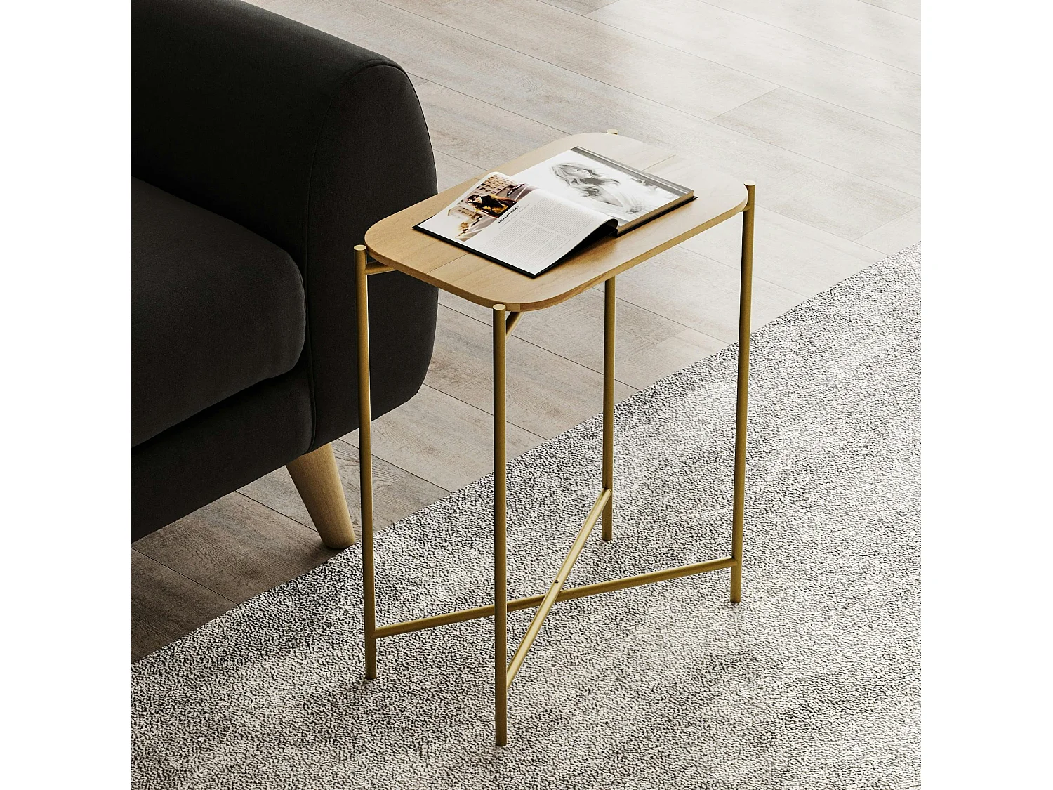 Petite table bois rectangulaire - structure métal doré JENA