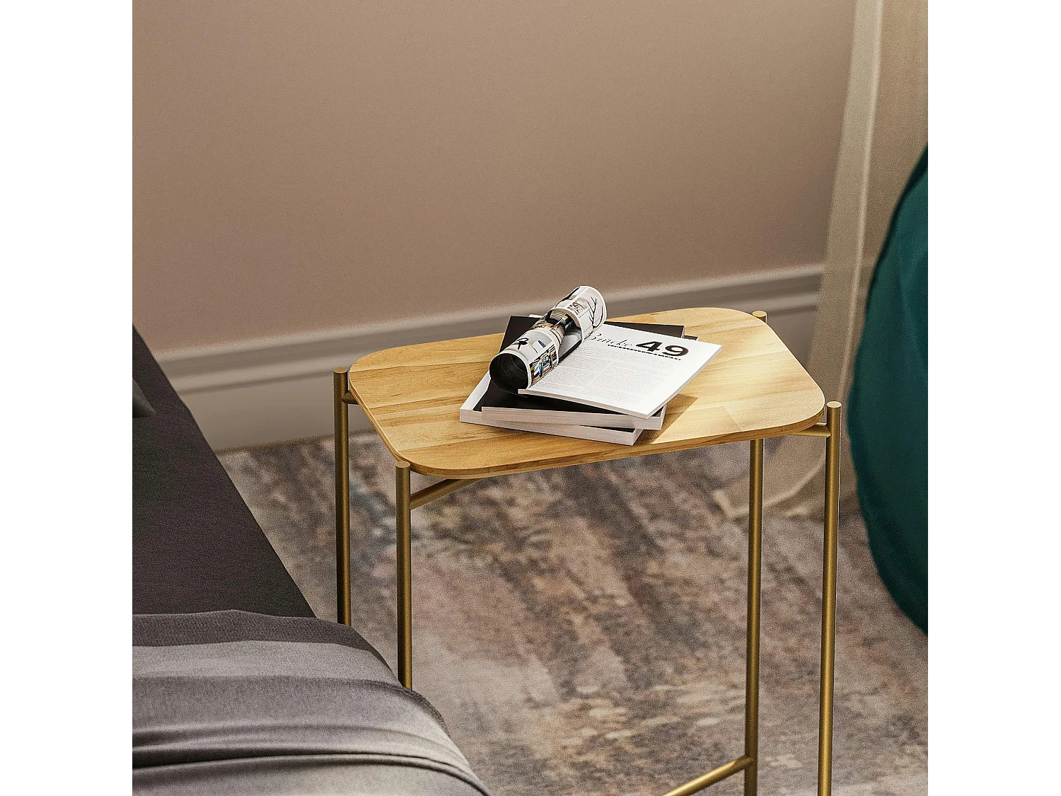 Petite table bois rectangulaire - structure métal doré JENA
