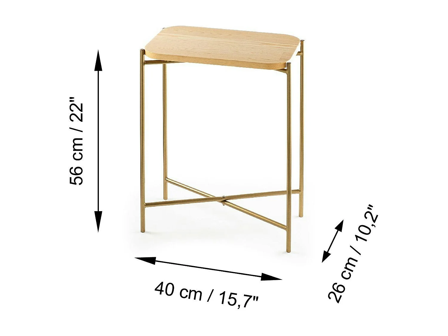 Petite table bois rectangulaire - structure métal doré JENA