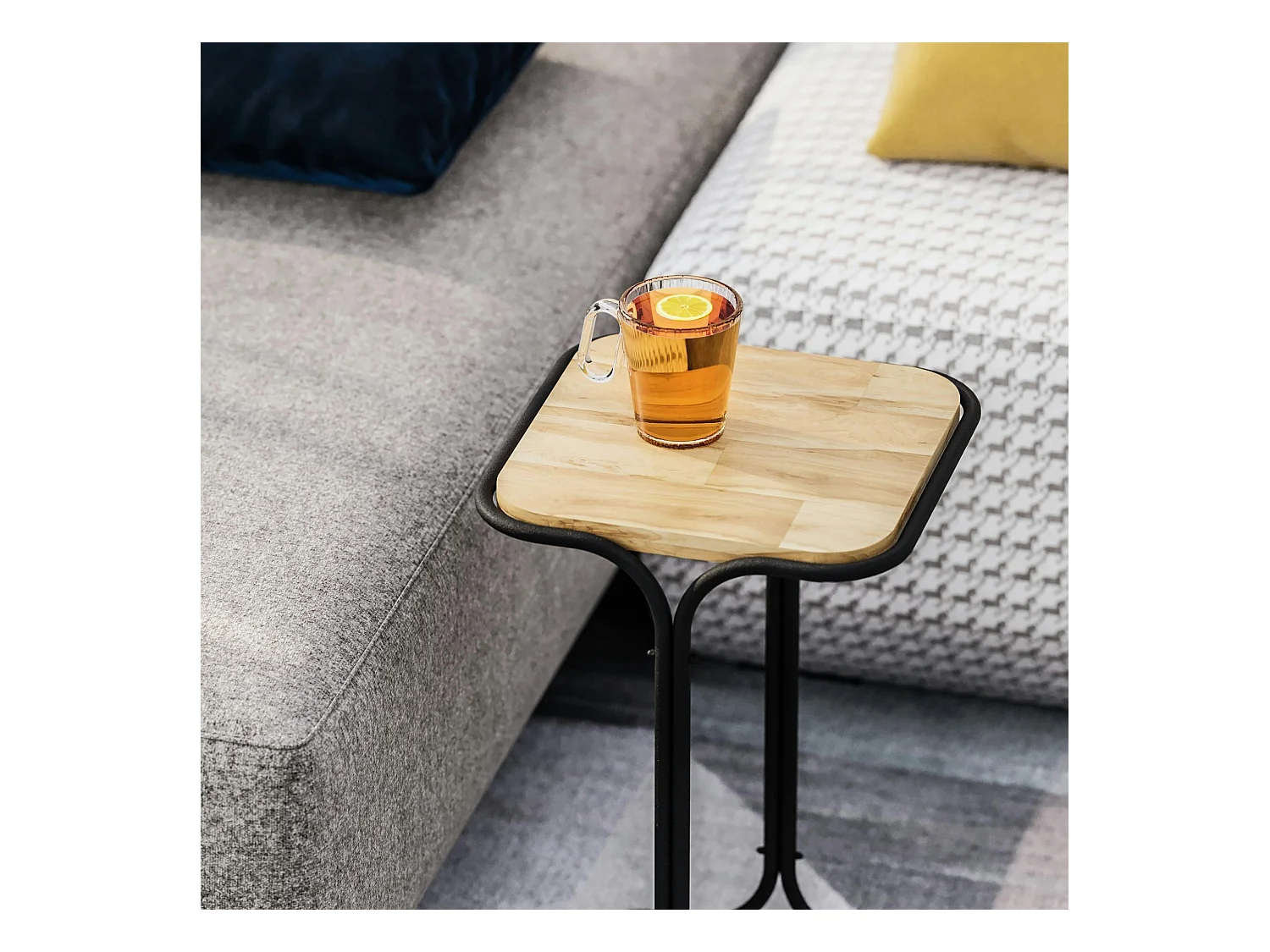 Table d'appoint noire - plateau en bois clair carré JENA