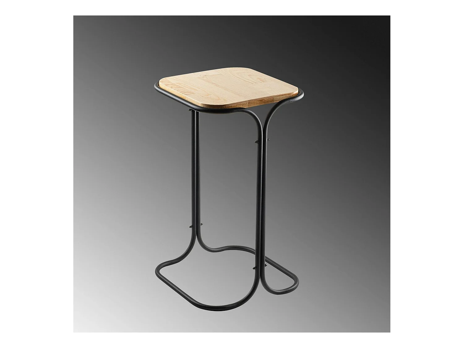 Table d'appoint noire - plateau en bois clair carré JENA