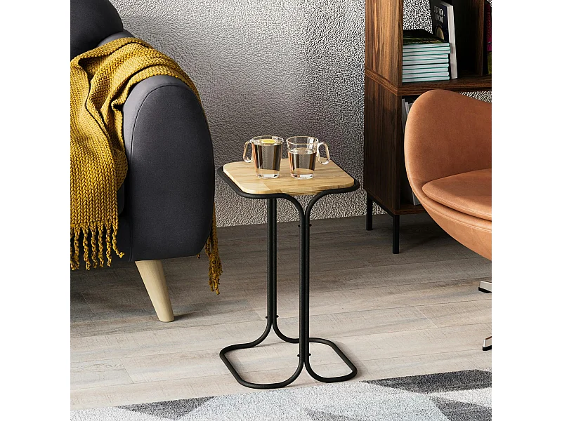 Table d'appoint noire - plateau en bois clair carré JENA