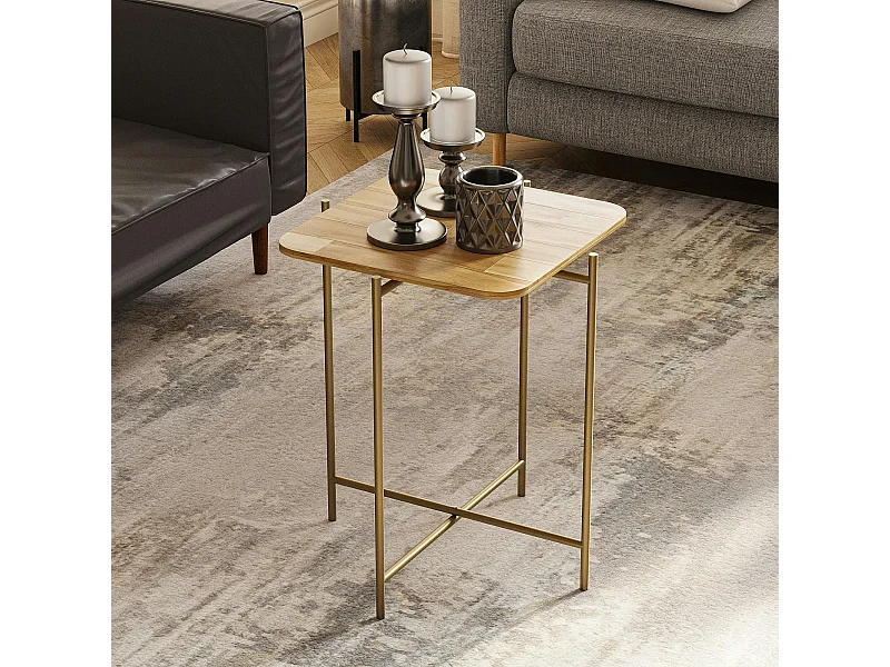 Petite table en bois carrée - structure métal doré JENA