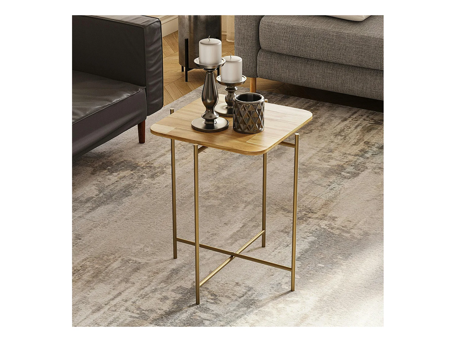 Petite table en bois carrée - structure métal doré JENA