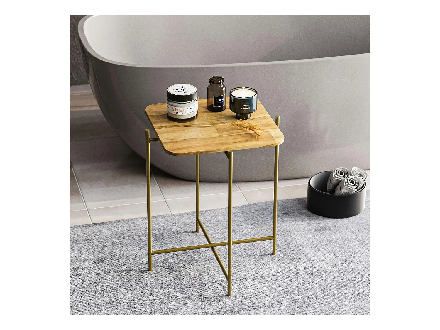 Petite table en bois carrée - structure métal doré JENA