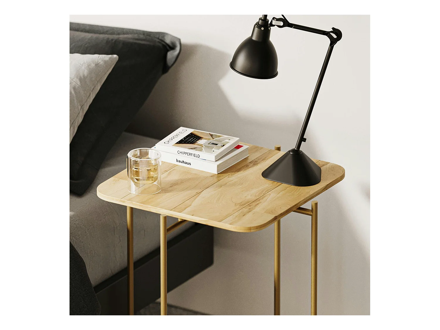 Petite table en bois carrée - structure métal doré JENA