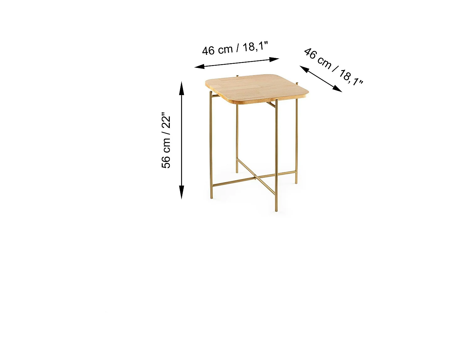 Petite table en bois carrée - structure métal doré JENA