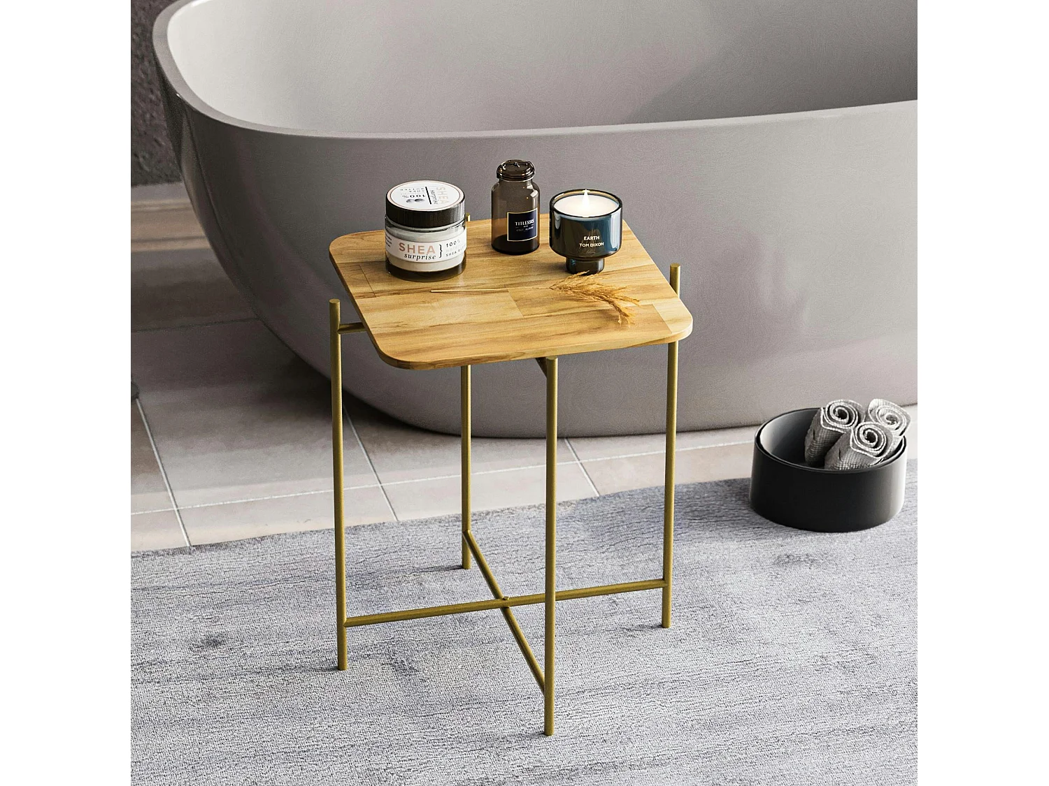 Petite table en bois carrée - structure métal doré JENA