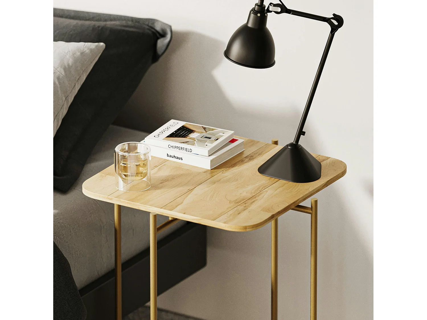 Petite table en bois carrée - structure métal doré JENA