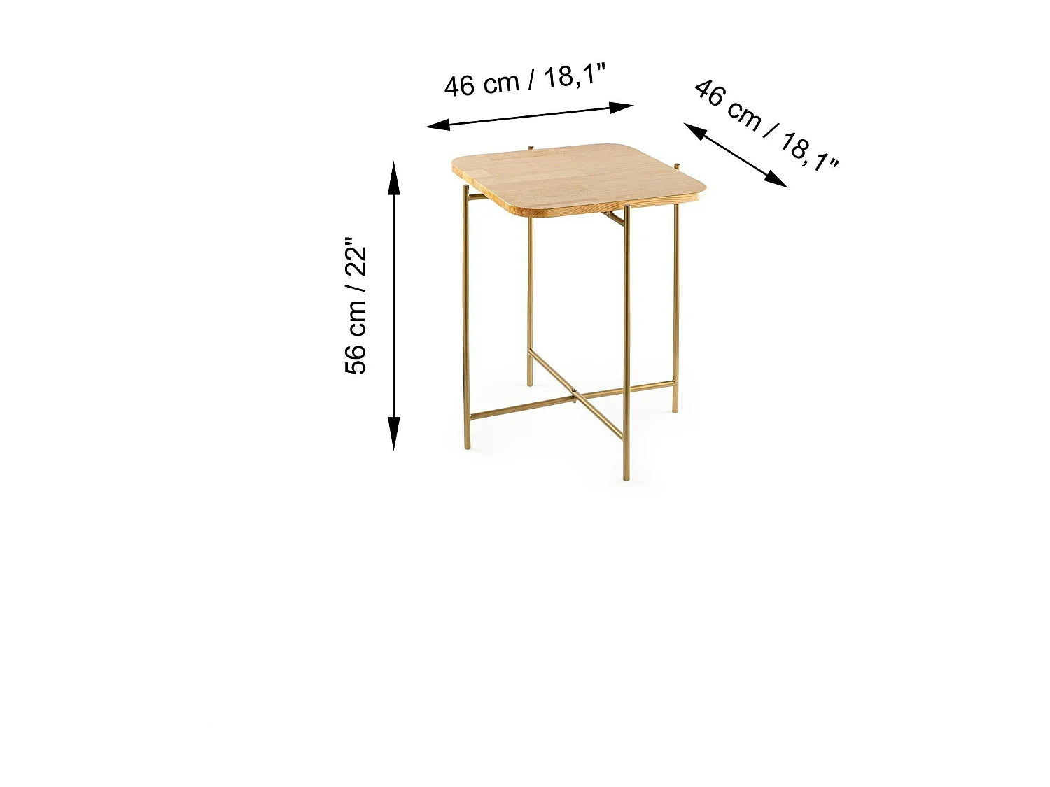 Petite table en bois carrée - structure métal doré JENA