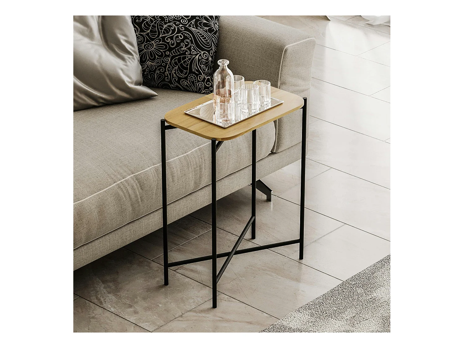 Petite table bois rectangulaire - structure métal noir JENA