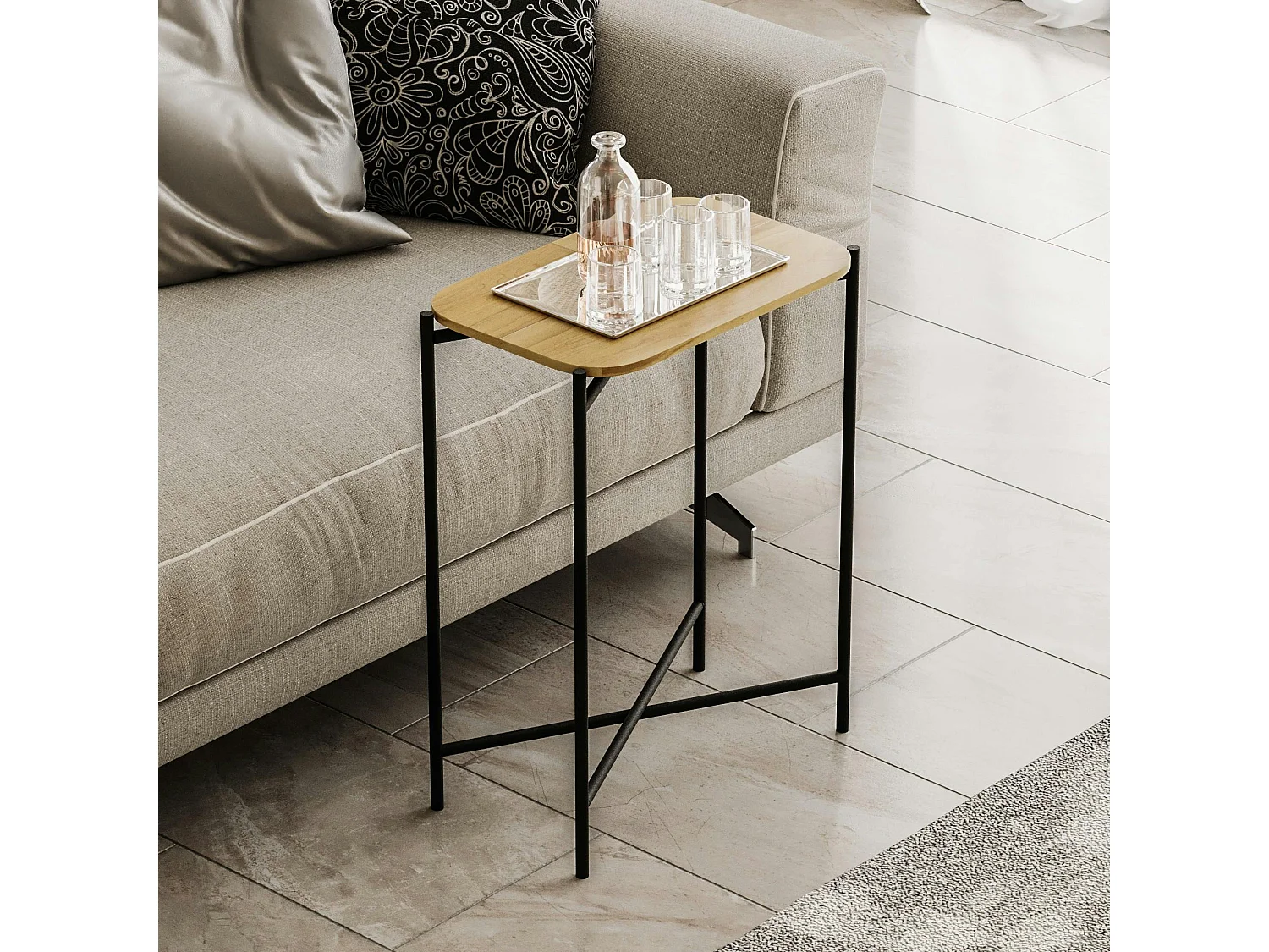 Petite table bois rectangulaire - structure métal noir JENA