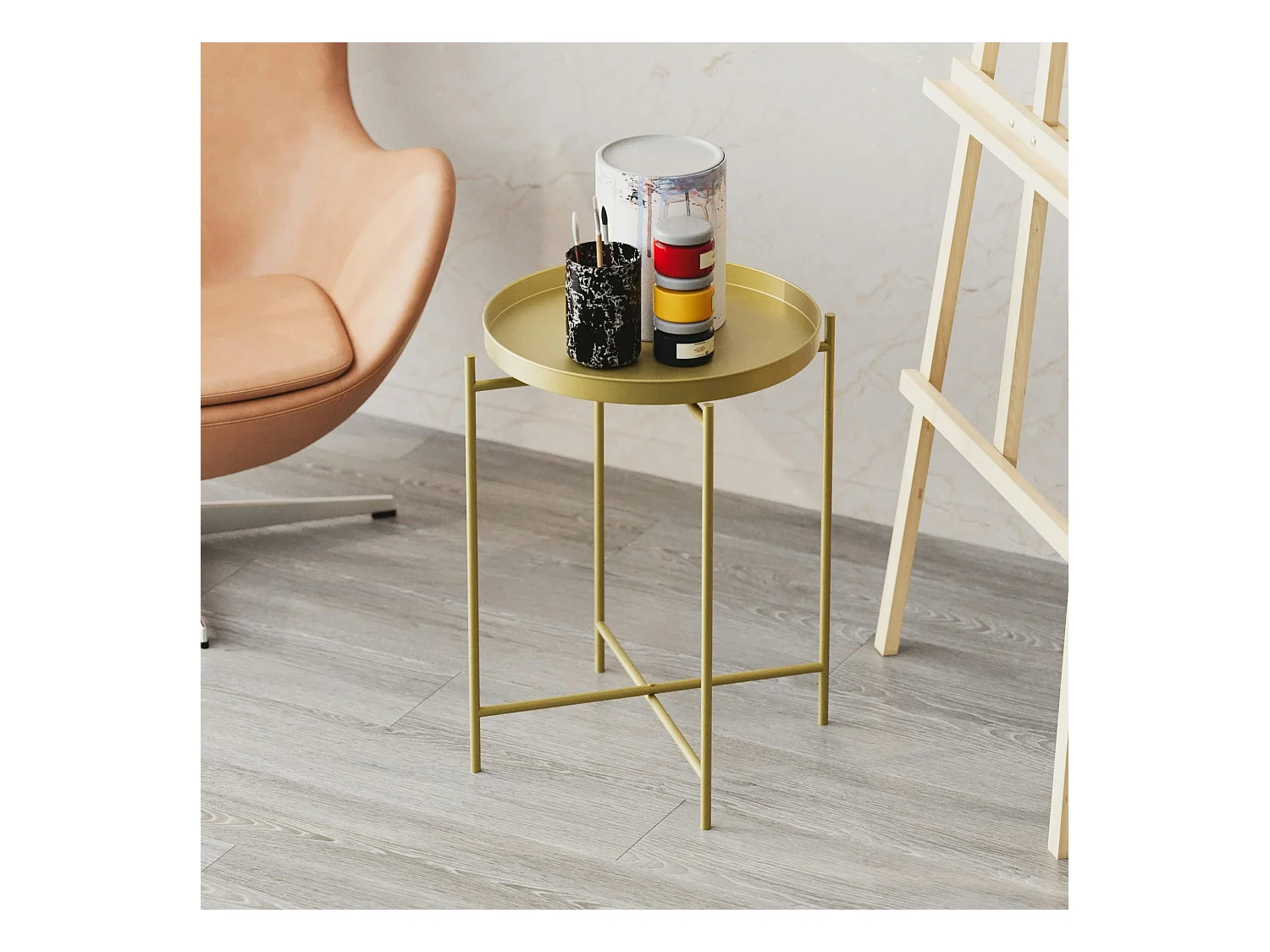 Petite table d'appoint dorée - structure ronde, métal SFAX