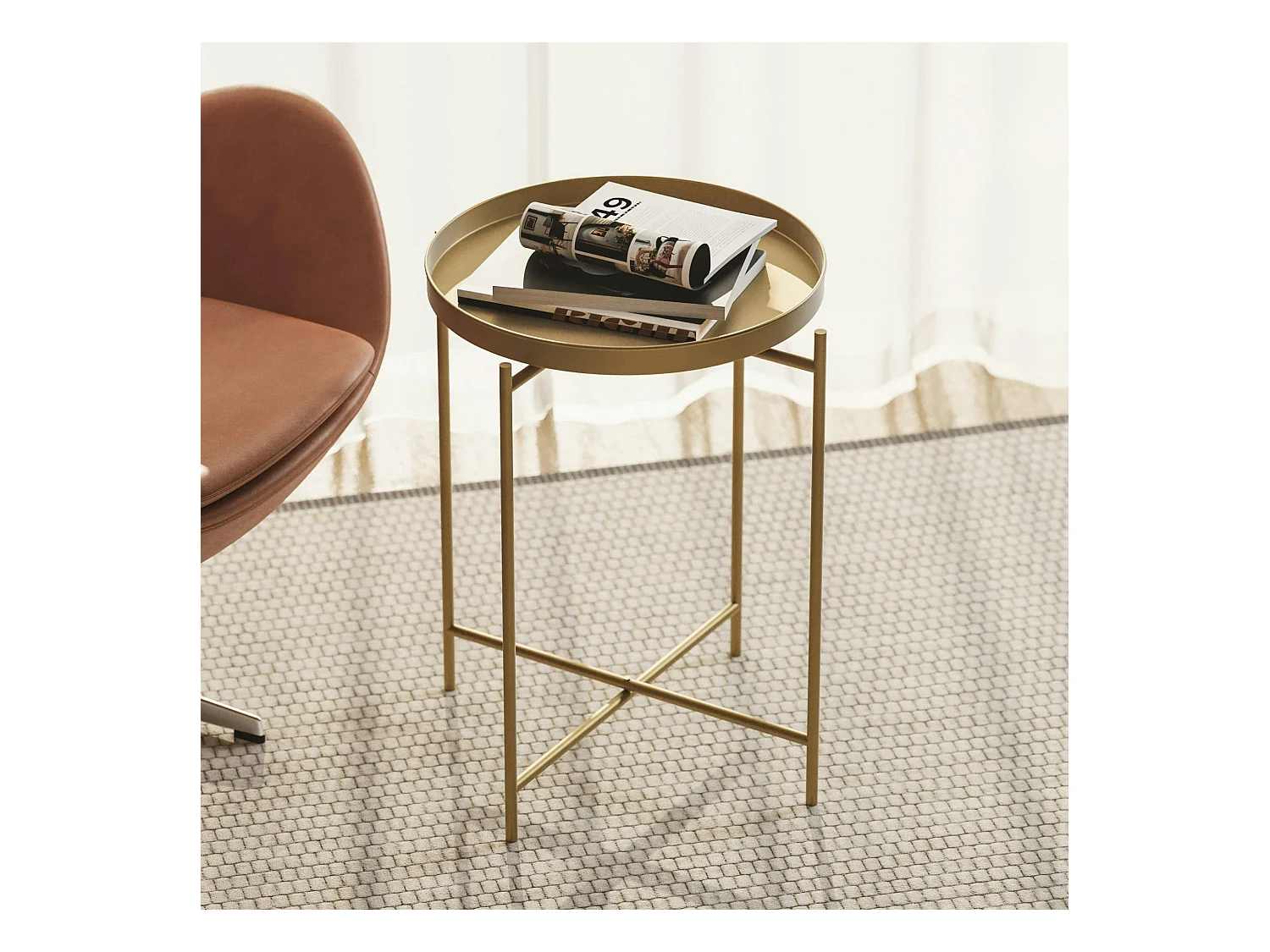 Petite table d'appoint dorée - structure ronde, métal SFAX