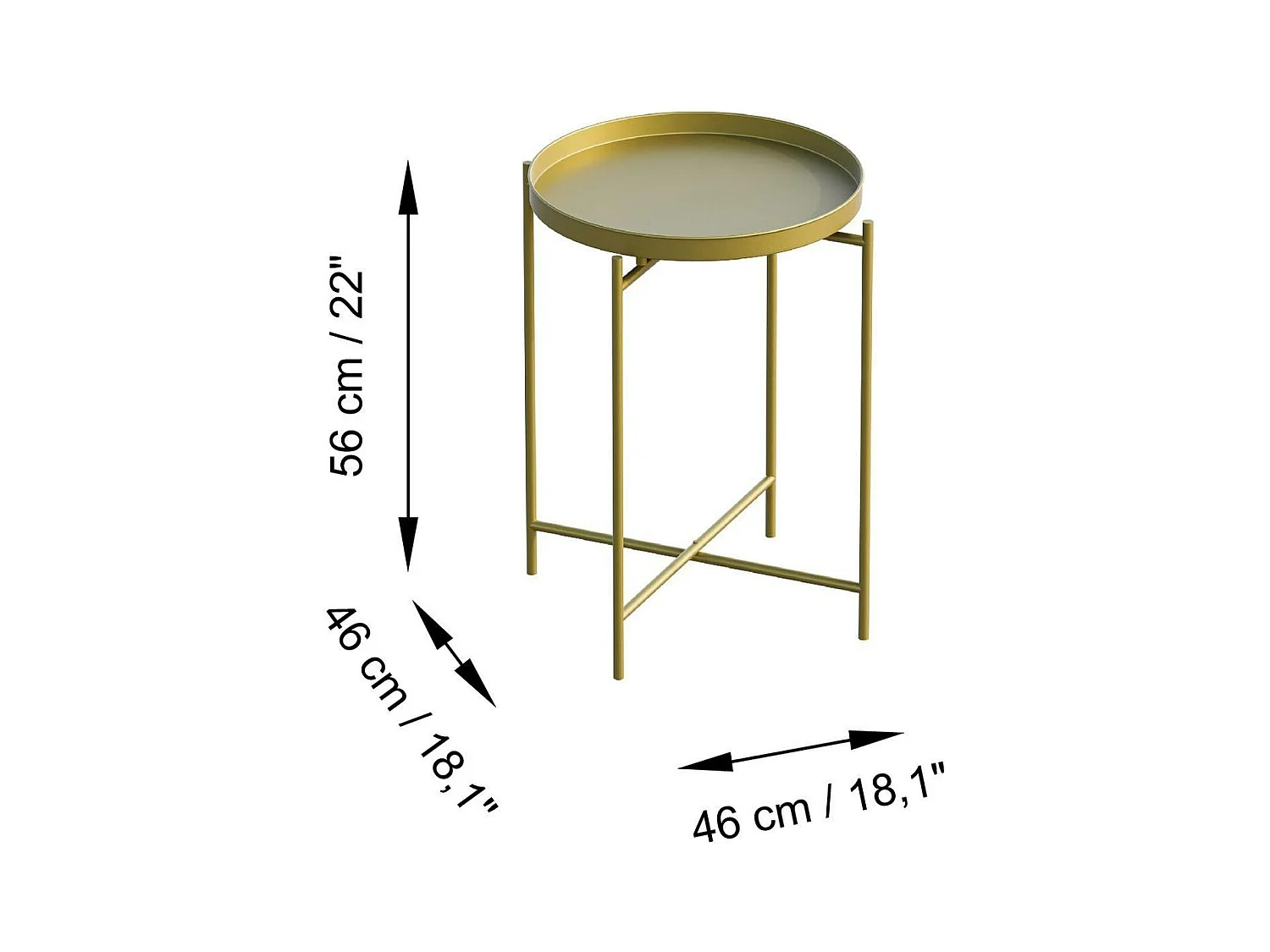 Petite table d'appoint dorée - structure ronde, métal SFAX