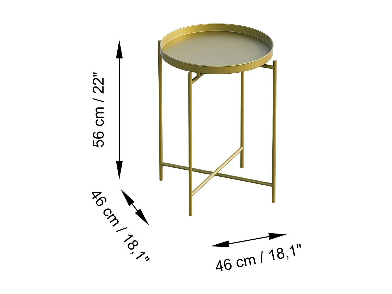 Petite table d'appoint dorée - structure ronde, métal SFAX