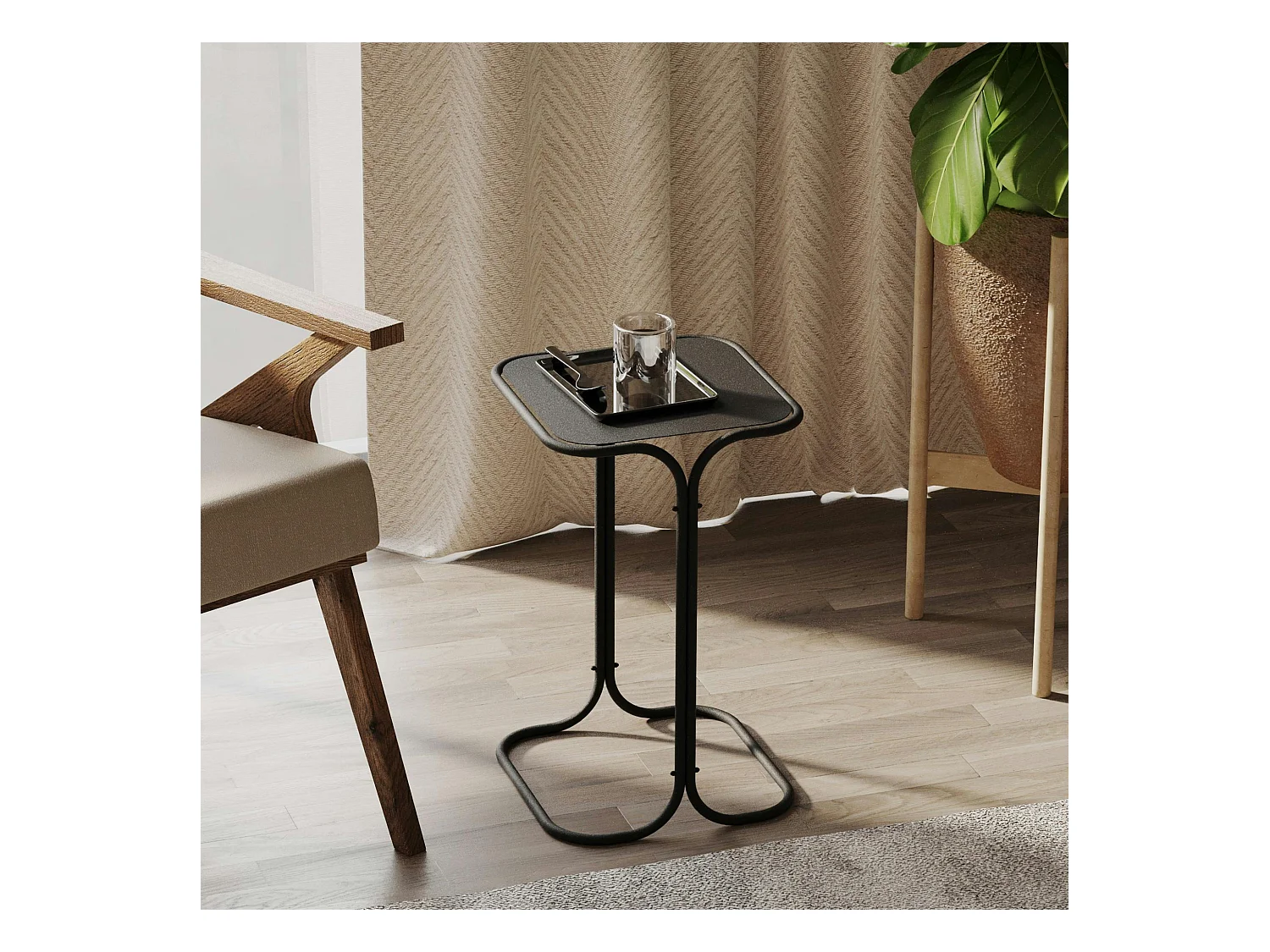 Petite table d'appoint noire carrée - finition mate JENA