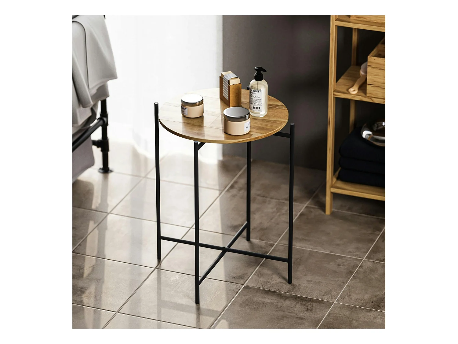 Petite table en bois ronde - structure métal noir JENA