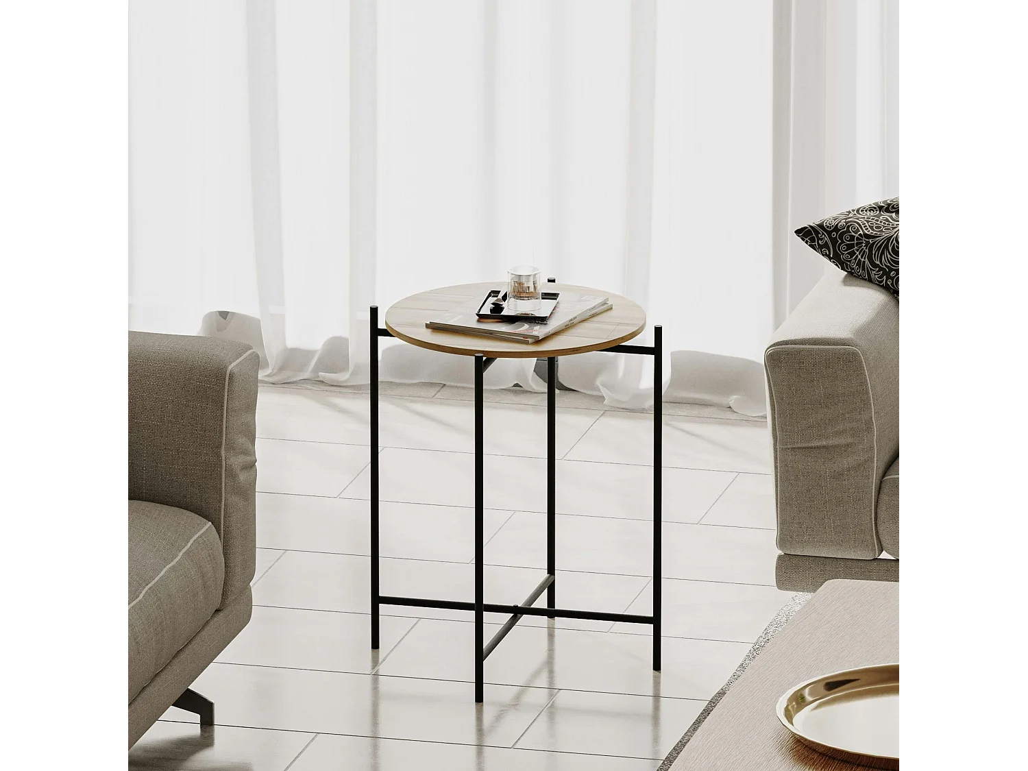 Petite table en bois ronde - structure métal noir JENA