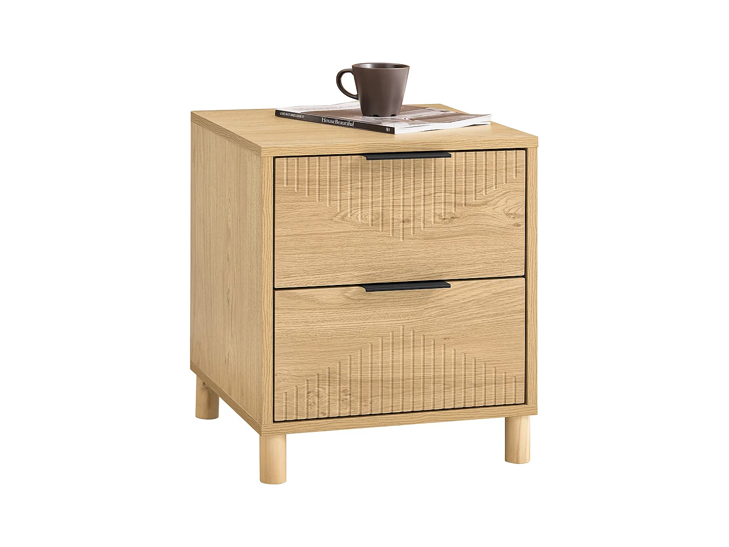 SoBuy Table de chevet - Table de chevet avec 2 tiroirs, table basse, meuble de canapé, table de chevet, naturel L40 x P42 x H47 cm FBT166-N