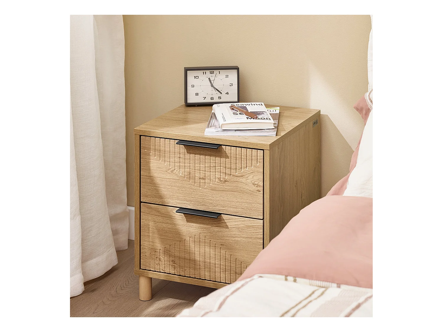 SoBuy Table de chevet - Table de chevet avec 2 tiroirs, table basse, meuble de canapé, table de chevet, naturel L40 x P42 x H47 cm FBT166-N