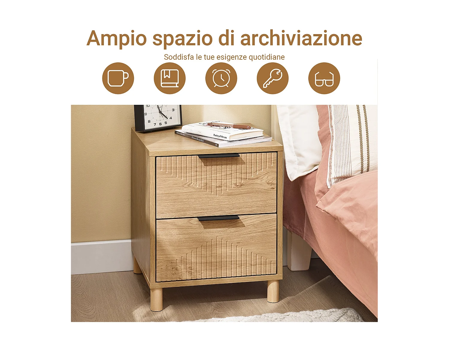 SoBuy Table de chevet - Table de chevet avec 2 tiroirs, table basse, meuble de canapé, table de chevet, naturel L40 x P42 x H47 cm FBT166-N