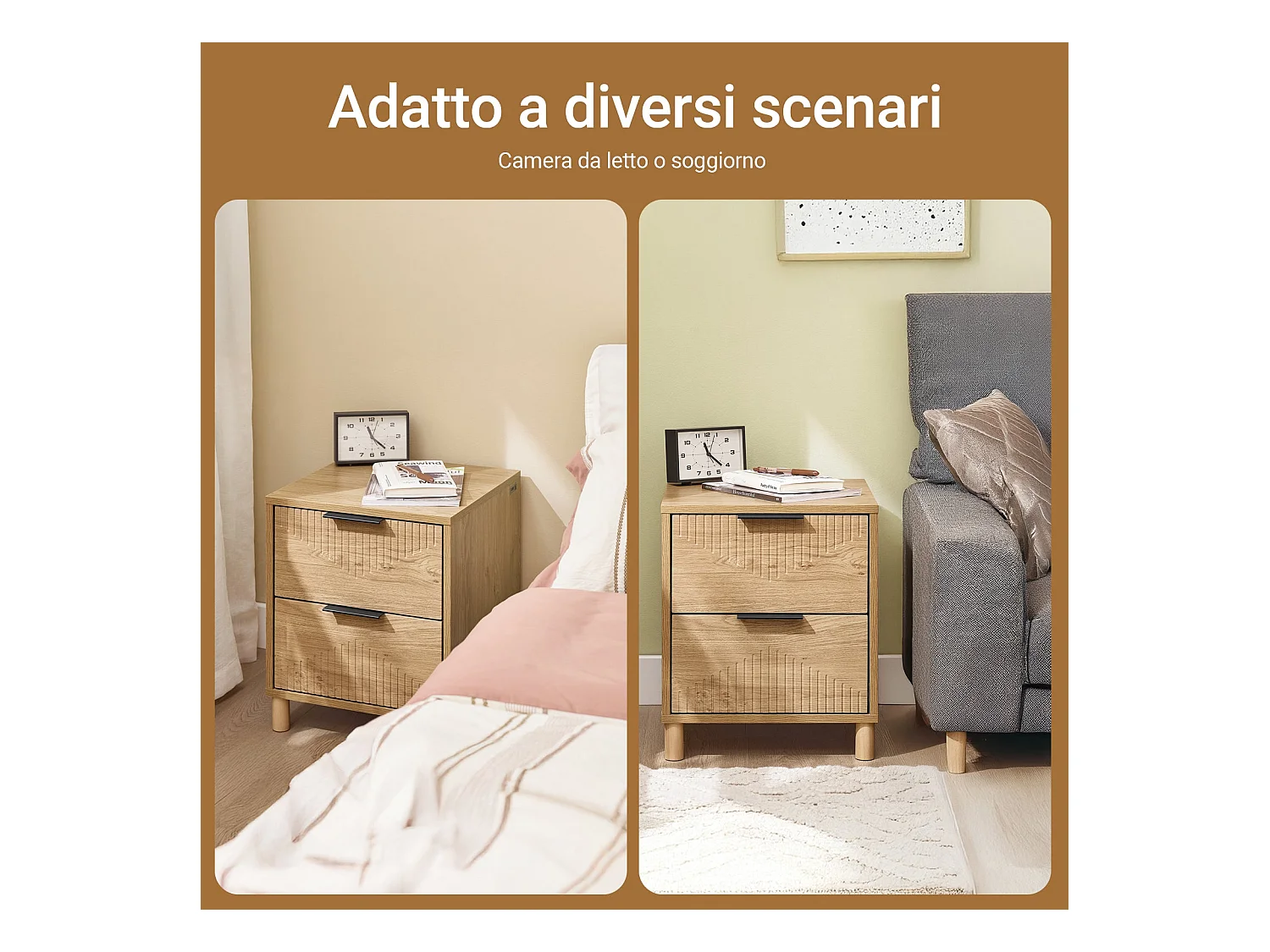 SoBuy Table de chevet - Table de chevet avec 2 tiroirs, table basse, meuble de canapé, table de chevet, naturel L40 x P42 x H47 cm FBT166-N