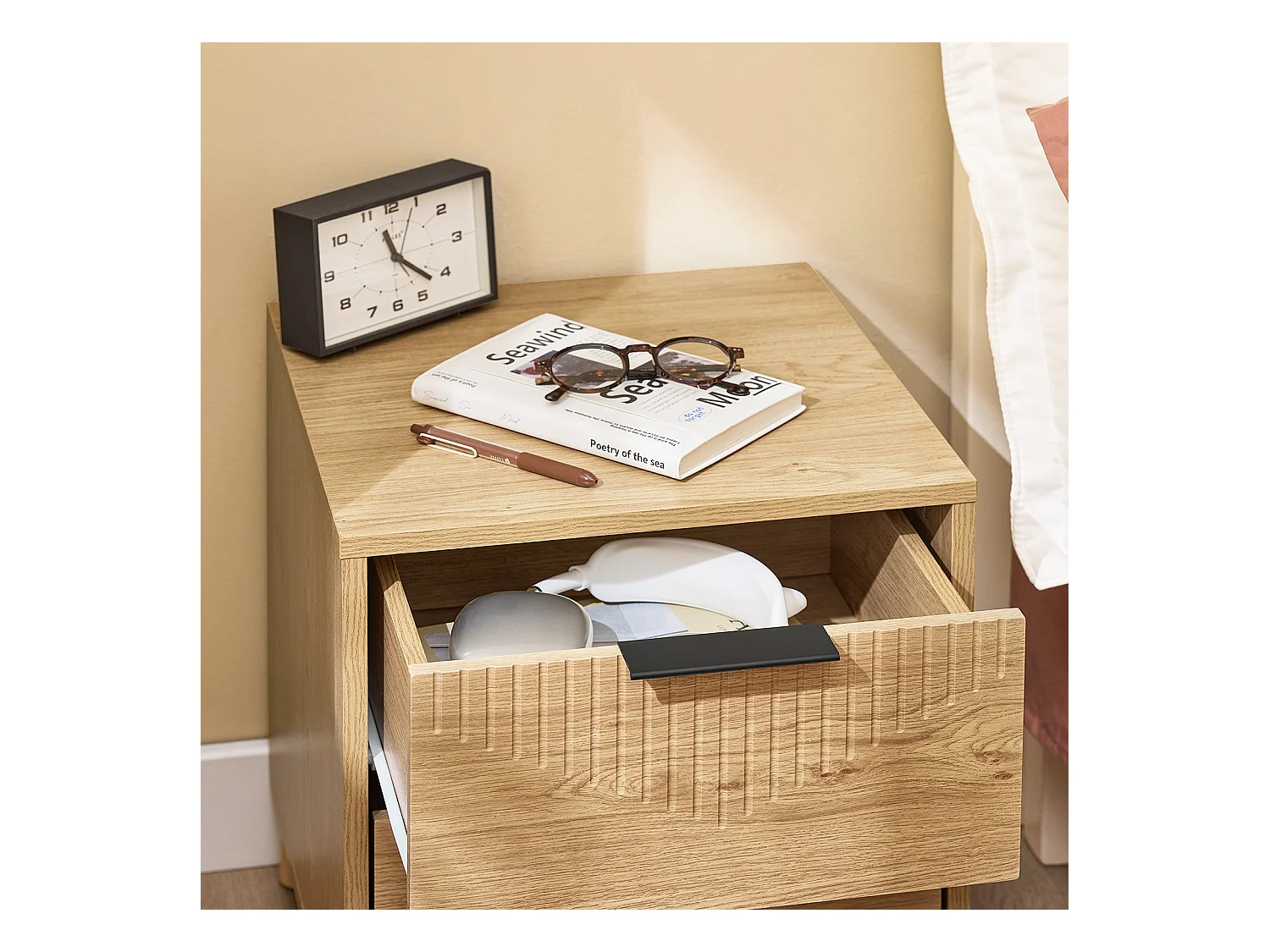 SoBuy Table de chevet - Table de chevet avec 2 tiroirs, table basse, meuble de canapé, table de chevet, naturel L40 x P42 x H47 cm FBT166-N