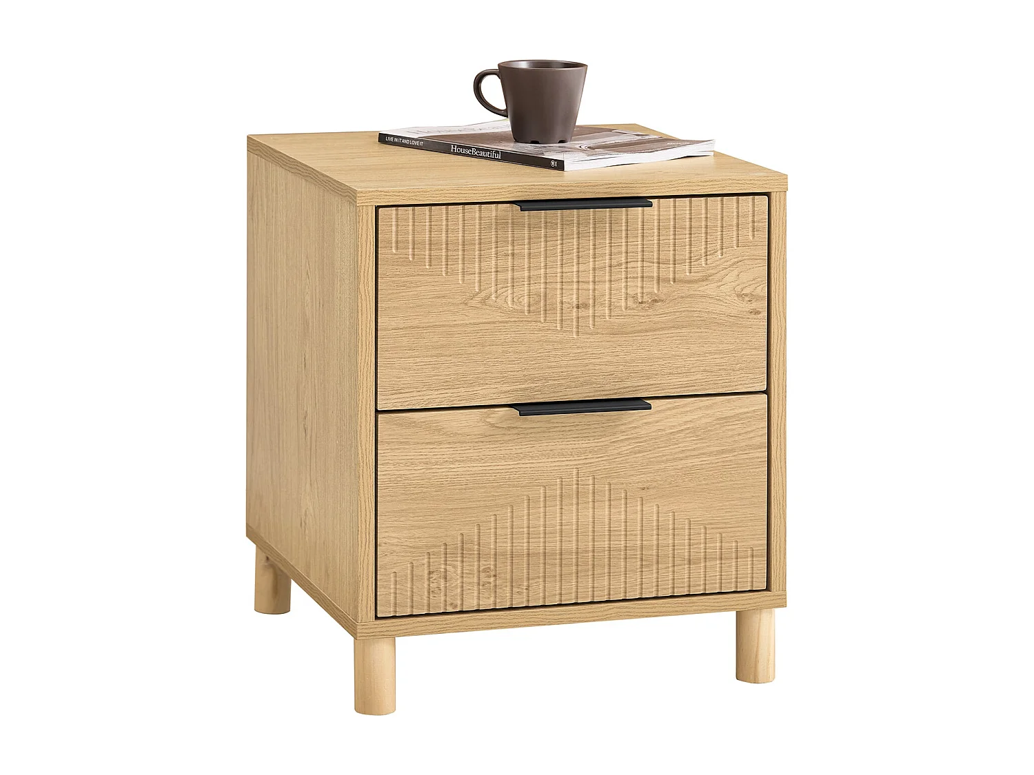 SoBuy Table de chevet - Table de chevet avec 2 tiroirs, table basse, meuble de canapé, table de chevet, naturel L40 x P42 x H47 cm FBT166-N