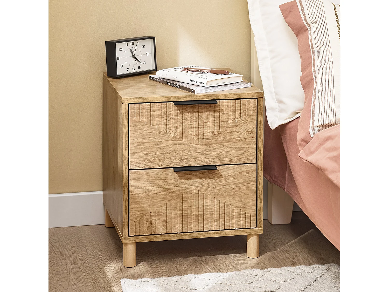 SoBuy Table de chevet - Table de chevet avec 2 tiroirs, table basse, meuble de canapé, table de chevet, naturel L40 x P42 x H47 cm FBT166-N