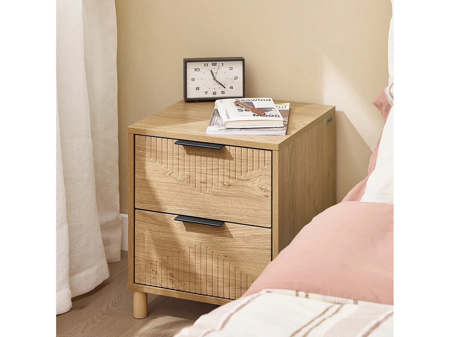 SoBuy Table de chevet - Table de chevet avec 2 tiroirs, table basse, meuble de canapé, table de chevet, naturel L40 x P42 x H47 cm FBT166-N