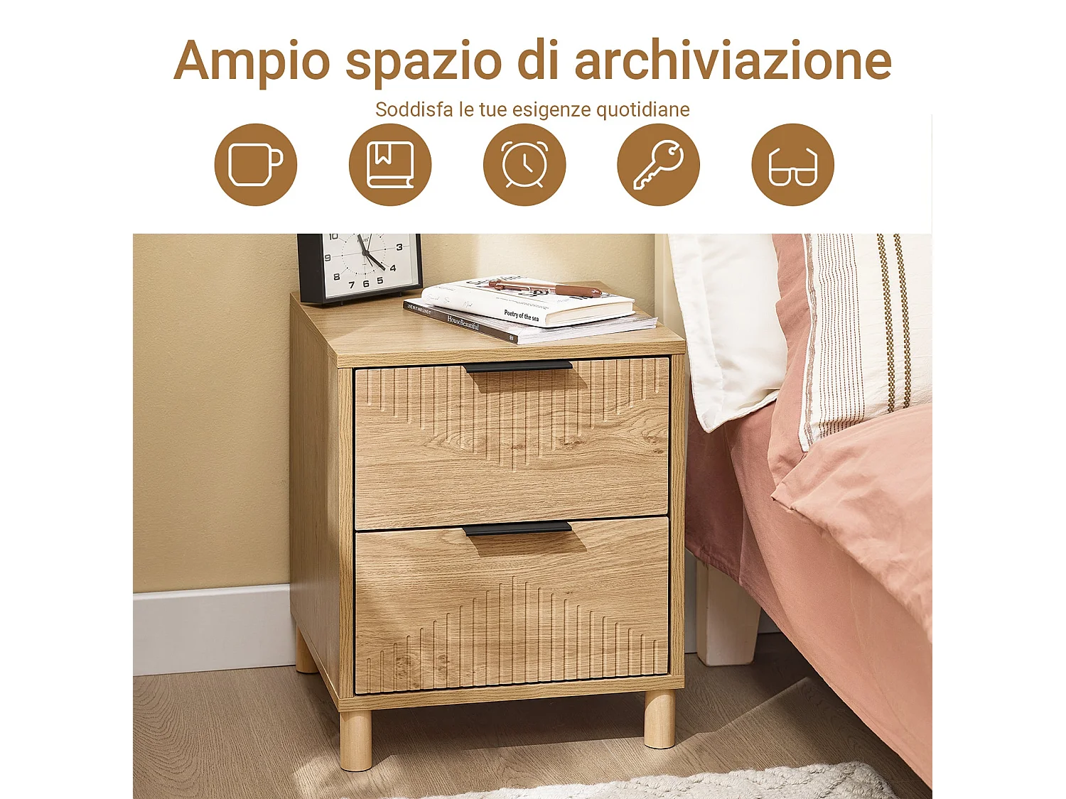 SoBuy Table de chevet - Table de chevet avec 2 tiroirs, table basse, meuble de canapé, table de chevet, naturel L40 x P42 x H47 cm FBT166-N